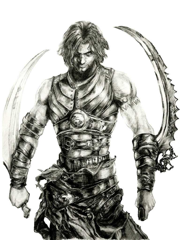 1boy, dantewontdie, facing_viewer, looking_at_viewer, male, male_focus, monochrome, prince_(sands_of_time)