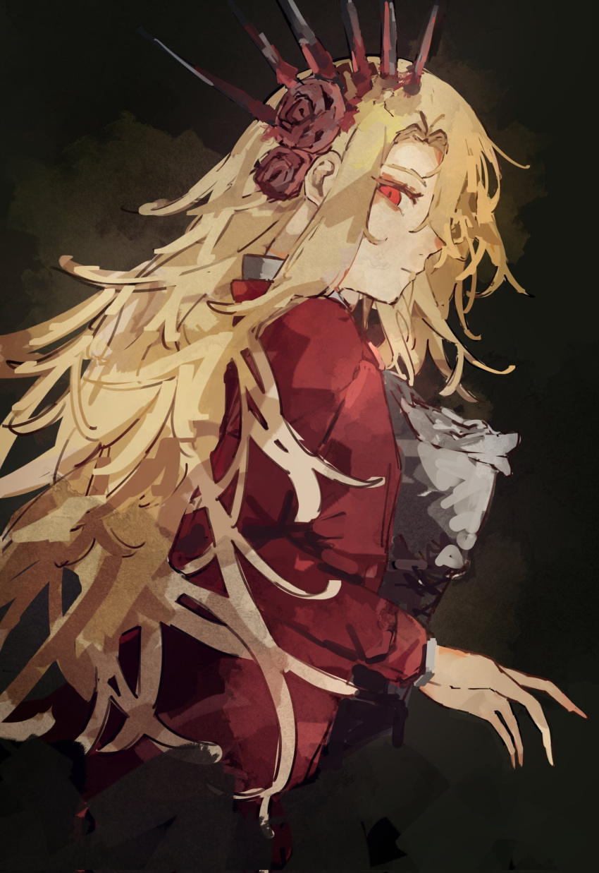 ascot, black_pants, blonde_hair, closed_mouth, coat, crown, don_quixote_(project_moon), e.g.o_(project_moon)