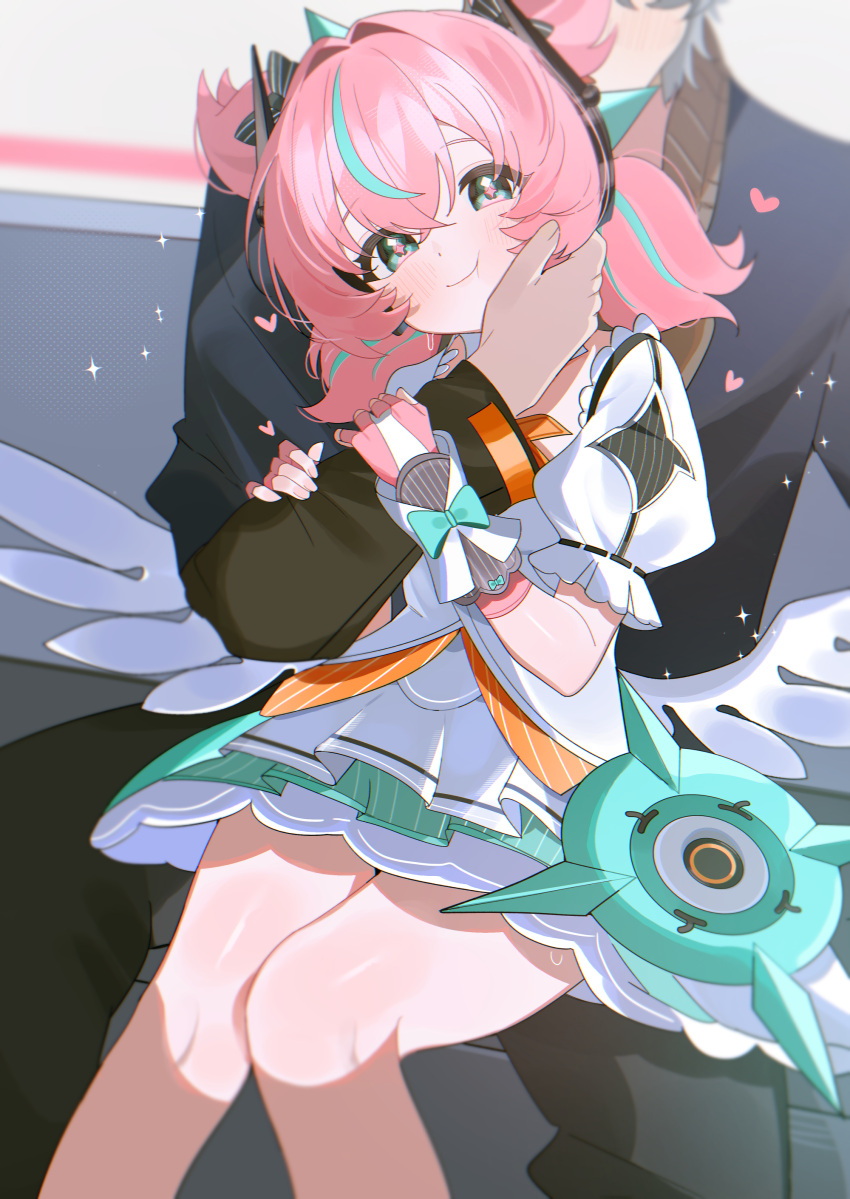 1boy, 1girl, :t, absurdres, aqua_streaks, aria_(zenless_zone_zero), black_jacket, black_pants