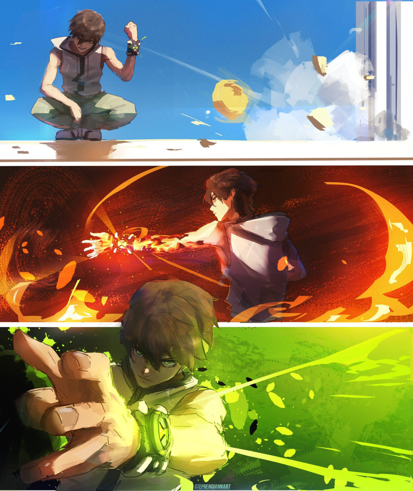 1boy, alternate_form, ben_10, ben_tennyson, character_transformation, commentary, henshin, highres