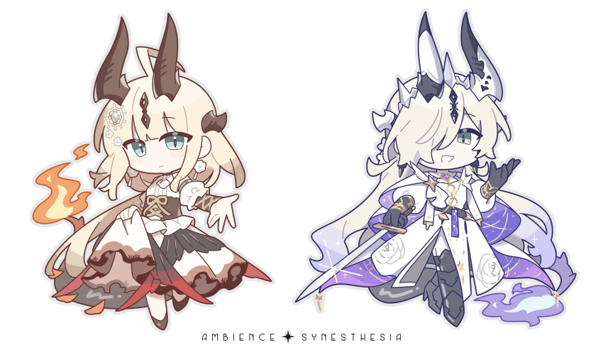 2girls, :d, absurdres, ahoge, alternate_costume, ambience_synesthesia, arknights, armor