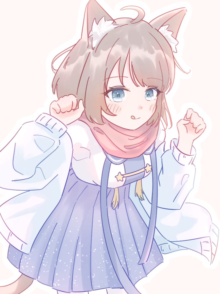 1girl, animal_ears, blue_dress, blue_eyes, blush, brown_hair, cat_ears, cat_tail