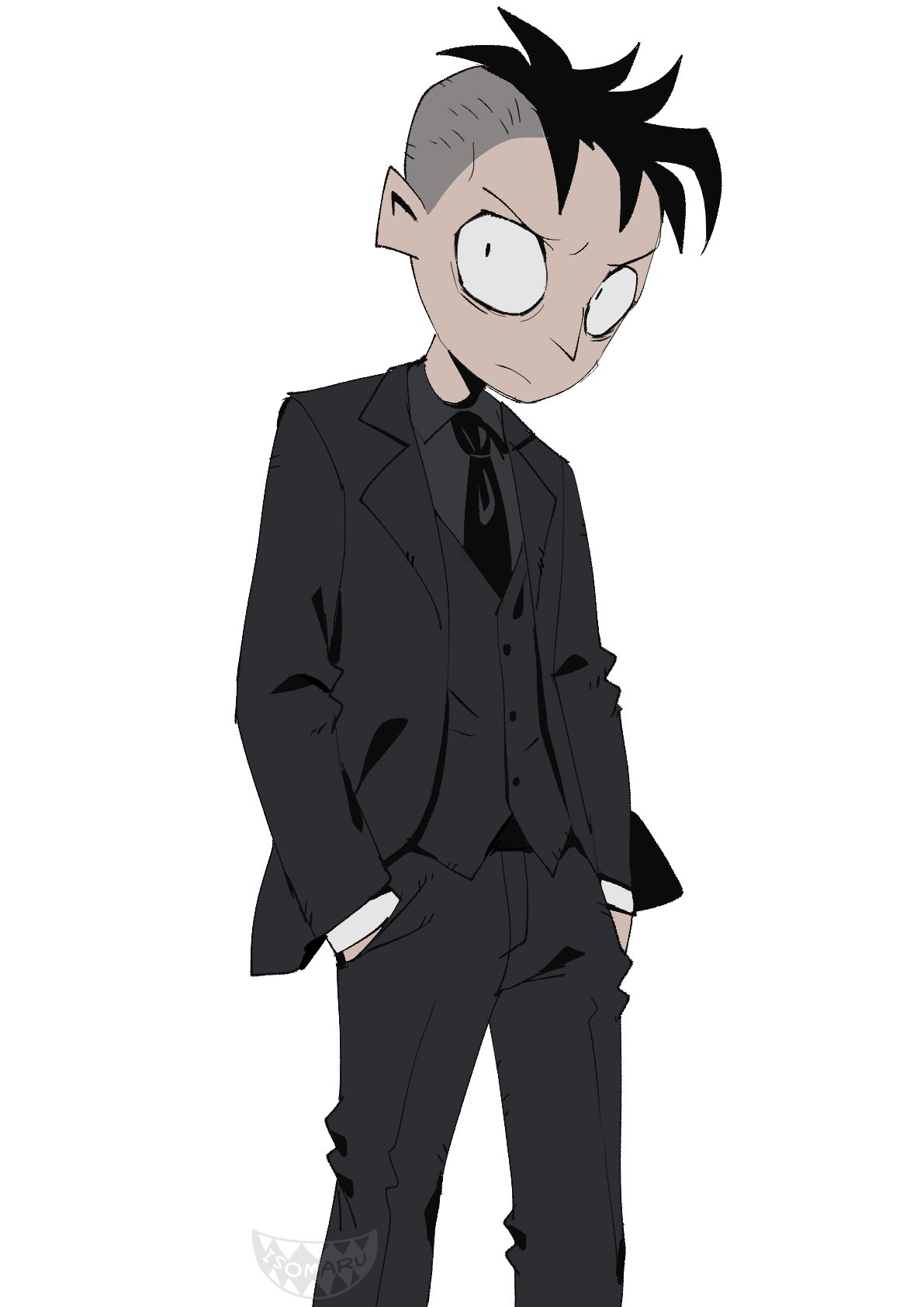 1boy, alternate_costume, aquiline_nose, black_hair, commentary_request, formal_clothes, highres, isomaru
