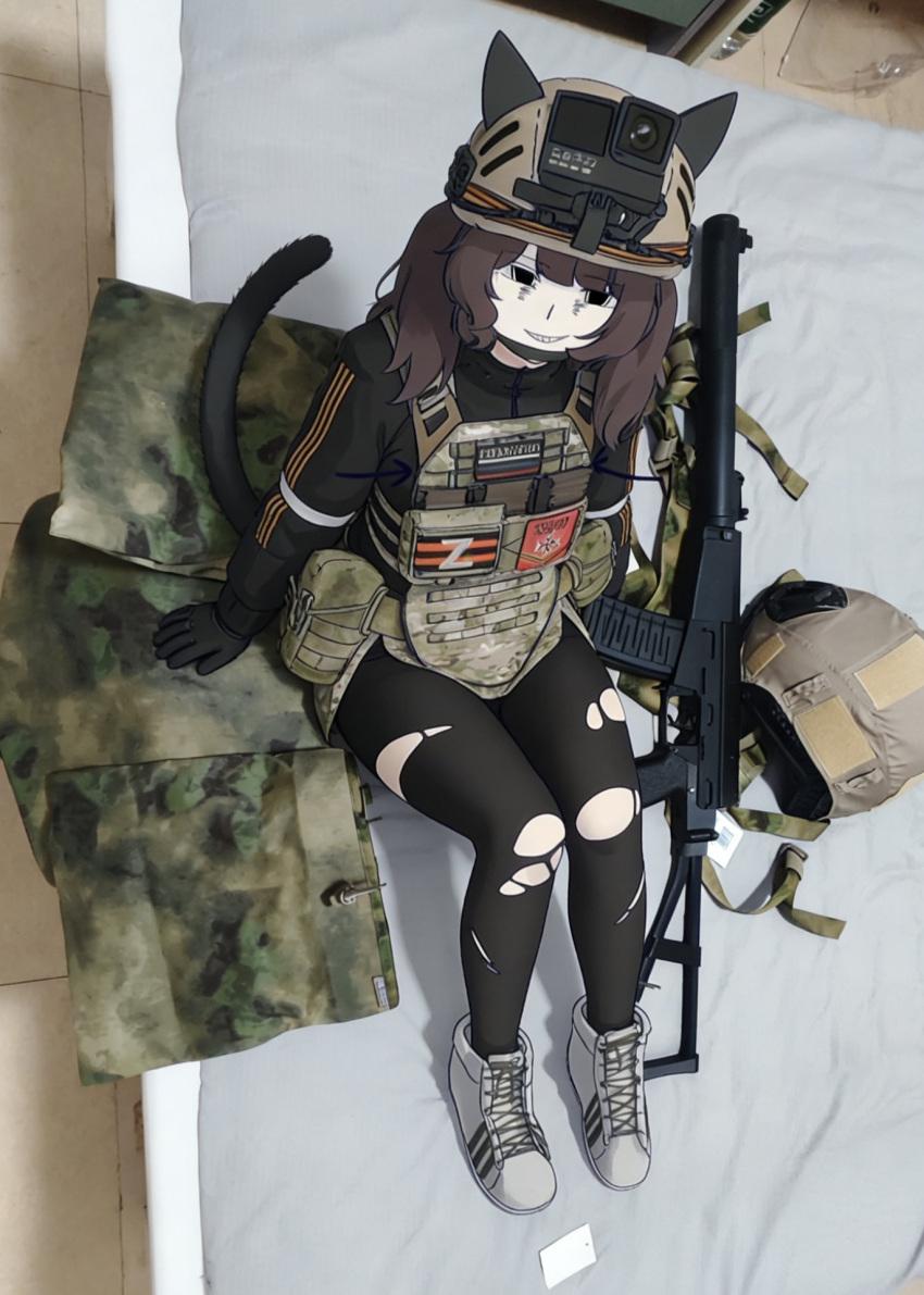 1girl, action_camera, animal_ears, artist_request, as_val, assault_rifle, b1-517, black_eyes
