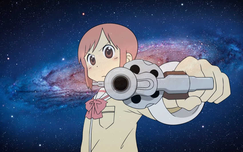 apple, gangsta, gun, mac, nichijou, pink_hair, tachibana_misato, vector