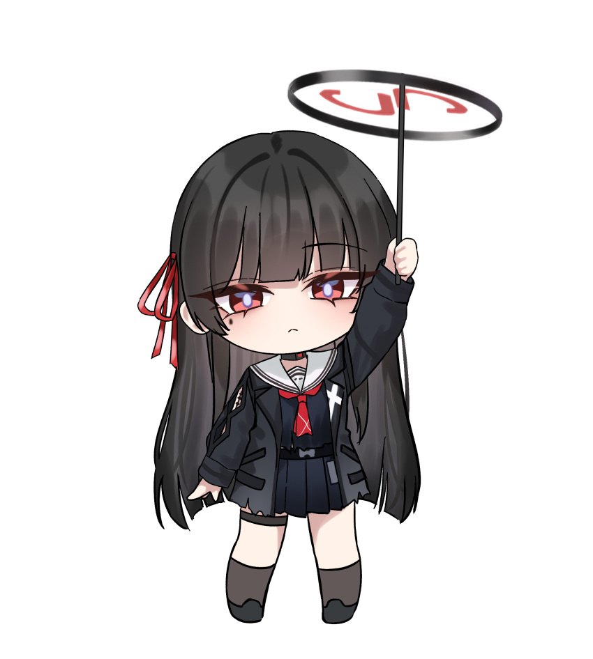 absurdres, arm_up, black_hair, black_jacket, black_serafuku, black_shirt, black_skirt, black_socks