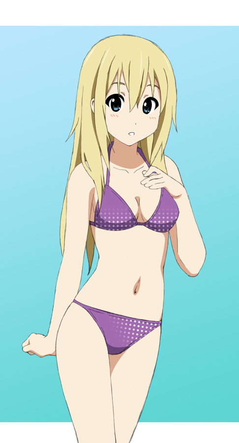 bikini, blonde_hair, blue_eyes, blush, extra, fukuoka_katsumi, k-on!, long_hair