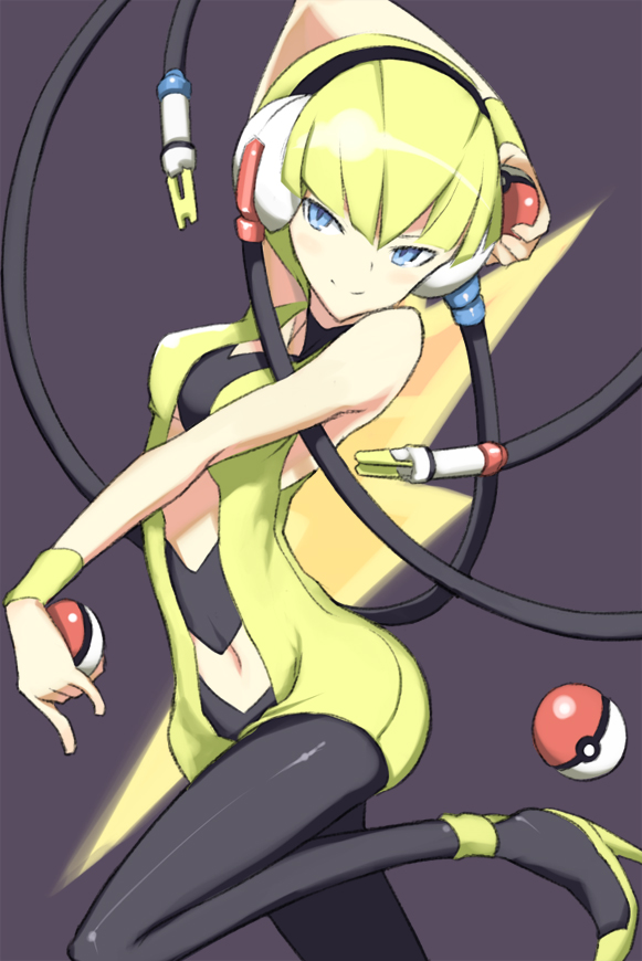 bad_anatomy, blue_eyes, gym_leader, high_heels, holding, holding_poke_ball, kamitsure_(pokemon), lightning_bolt
