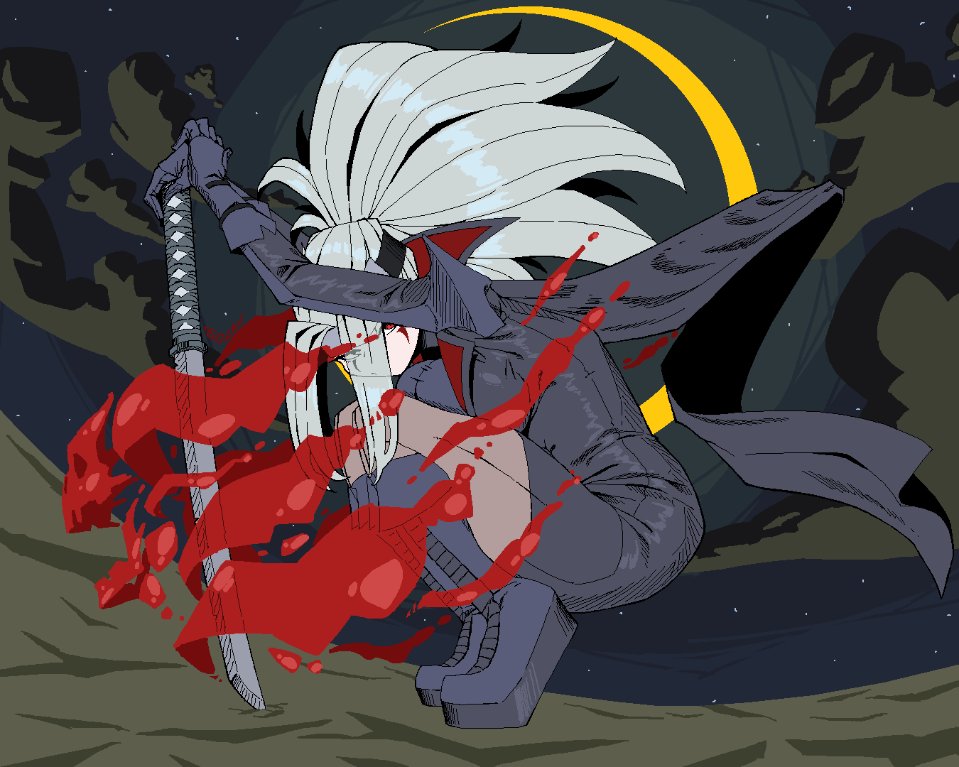 >:(, 1girl, adventurequest, adventurequest_worlds, artix_entertainment, black_cape, black_leotard, blood
