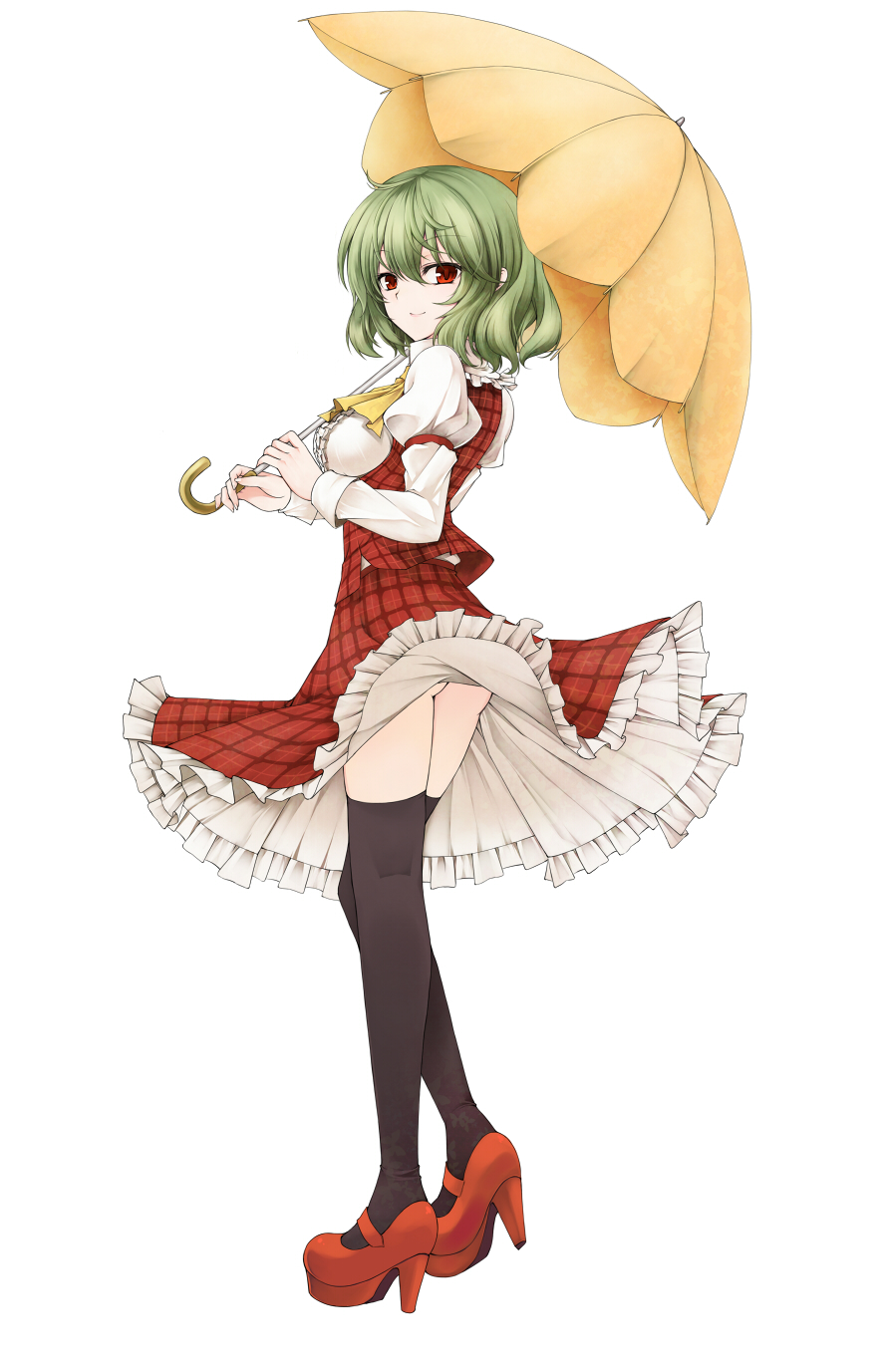 ascot, ass, black_legwear, dress, green_hair, high_heels, highres, kazami_yuuka