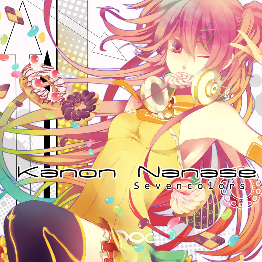 cupcake, doughnut, headphones, headphones_around_neck, highres, lollipop, macco, nanase_kanon