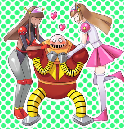2girls, ^_^, ^o^, aphrodite_a, blush, boss_(mazinger_z), brown_hair, cat_ears
