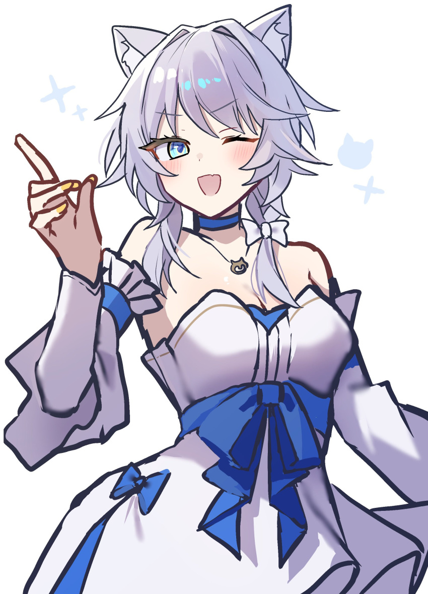 1girl, absurdres, animal_ear_fluff, animal_ears, bare_shoulders, blue_bow, blue_choker, blue_eyes