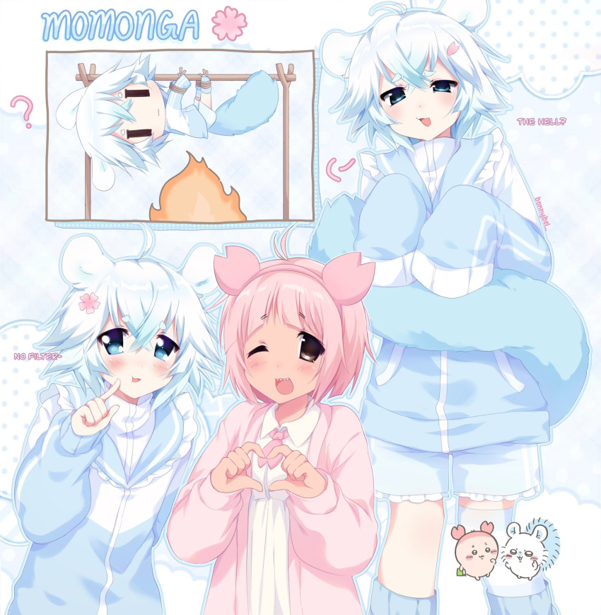 2000s_(style), 2others, ahoge, androgynous, animal_ears, antenna_hair, blue_eyes, blue_jacket