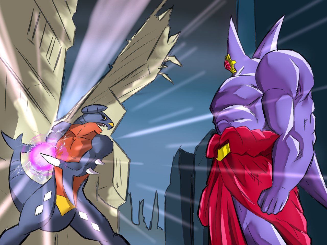 broly_(dragon_ball_z), broly_(dragon_ball_z)_(cosplay), clenched_hand, commentary_request, cosplay, dragon_ball, dragon_ball_z, garchomp