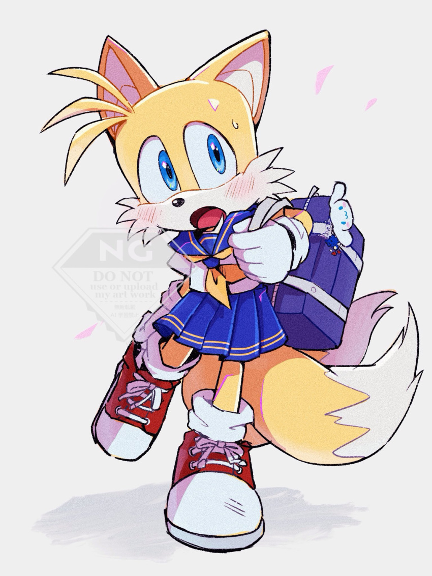 1boy, :o, alternate_costume, animal_ears, animal_nose, antenna_hair, bag, bag_charm