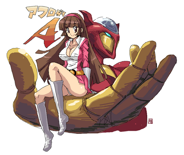 2girls, aphrodite_a, bodysuit, brown_eyes, brown_hair, mazinger_z, mecha, yumi_sayaka