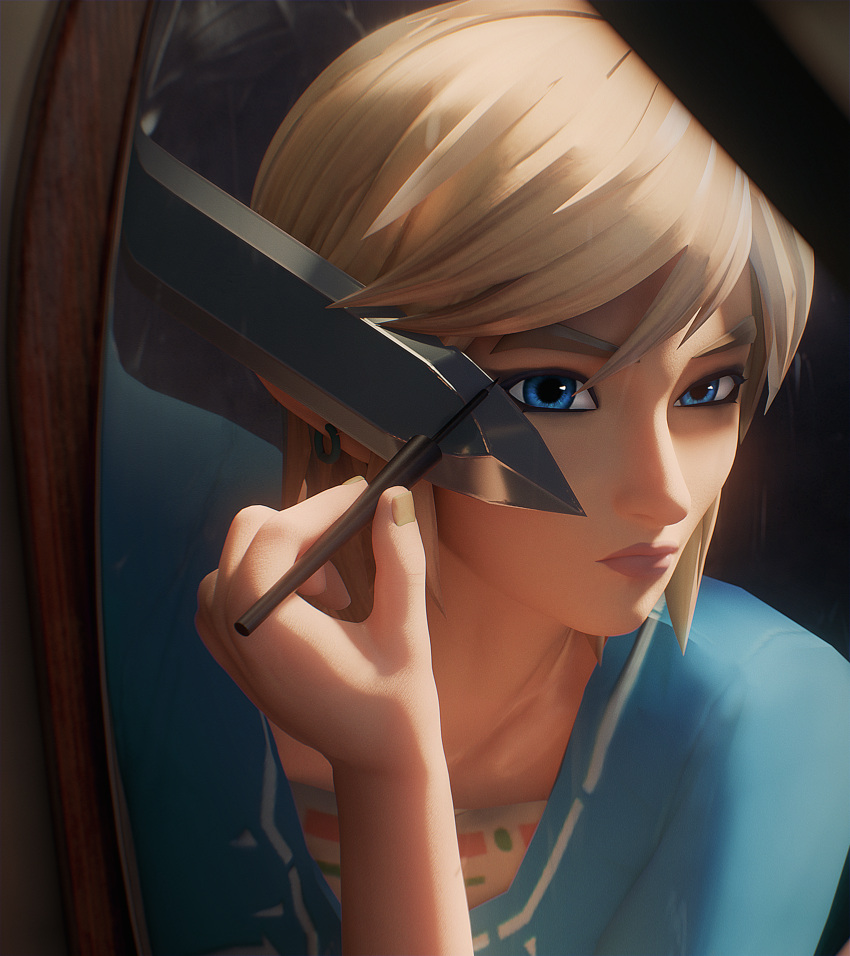 1boy, 3d, absurdres, applying_eyeliner, applying_eyeliner_with_knife_(meme), applying_makeup, applying_own_makeup, black_eyeliner