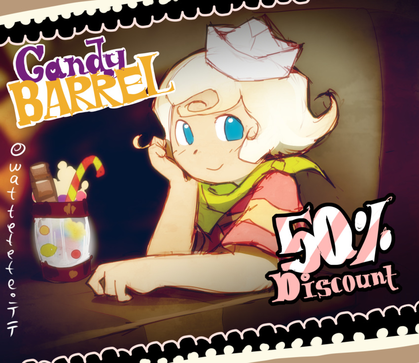 1boy, beer_mug, blonde_hair, blue_eyes, candy, candy_cane, child, chocolate