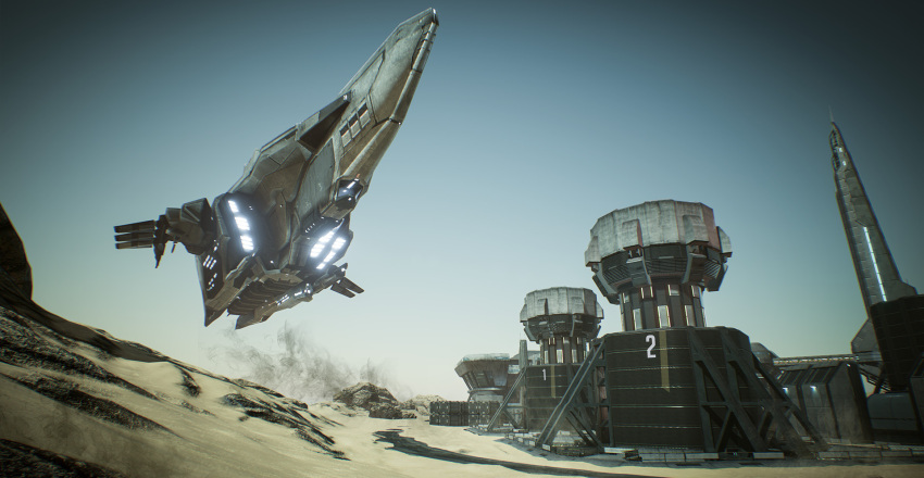 3d, aircraft, airship, attack_ship_(eve_online), autodesk_3ds_max_(medium), building, caldari_state_(eve_online), clear_sky