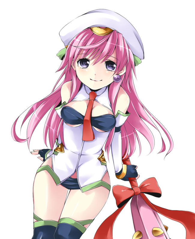 blue_eyes, bow, chaos;head, detached_sleeves, fingerless_gloves, gloves, hat, jewelry