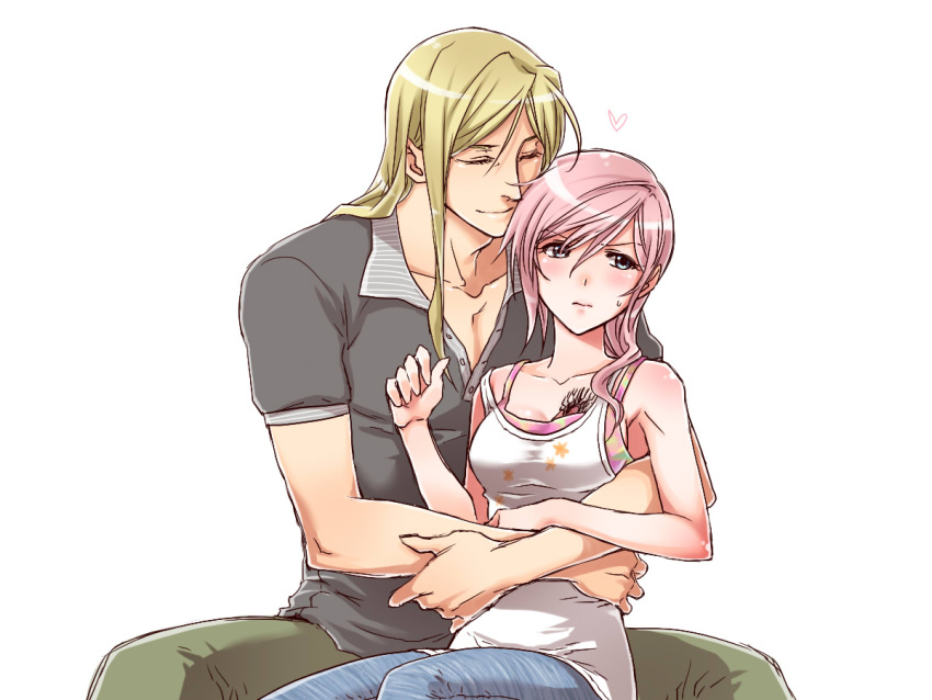 1girl, bad_id, blonde_hair, blue_eyes, blush, cain_highwind, casual, closed_eyes