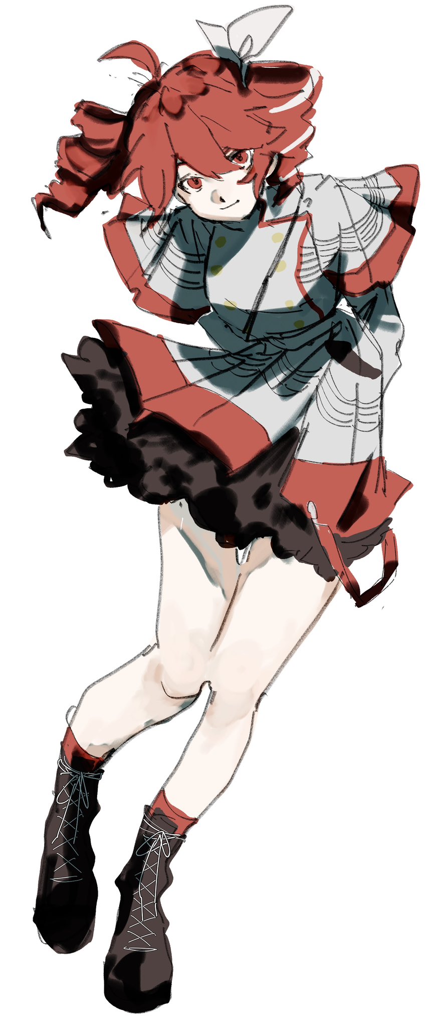 1girl, ahoge, arms_behind_back, belt, black_belt, boots, breasts, brown_boots