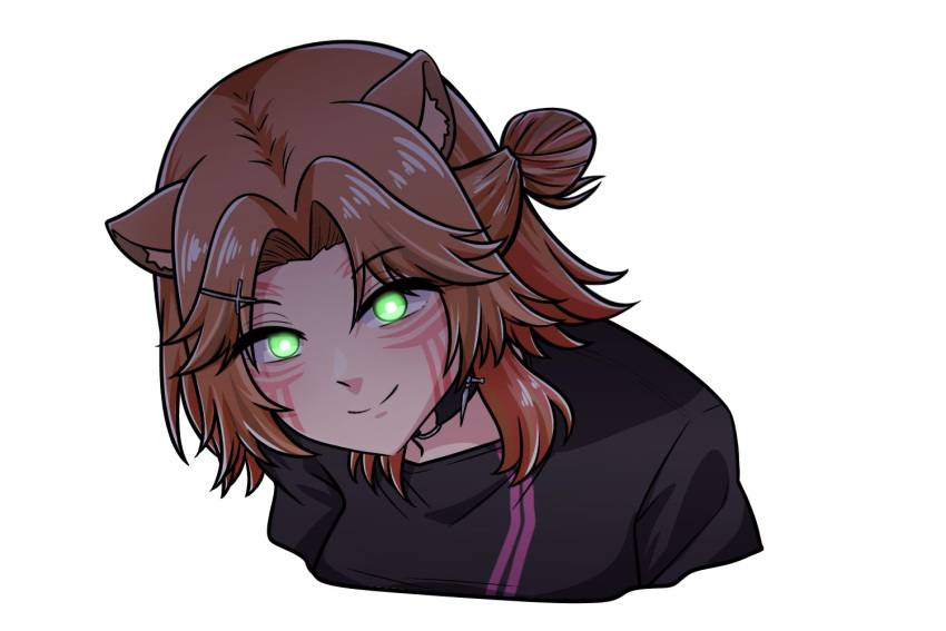 1girl, animal_ears, ayunda_risu, ayunda_risu_(dark_side), brown_hair, earrings, facepaint, glowing