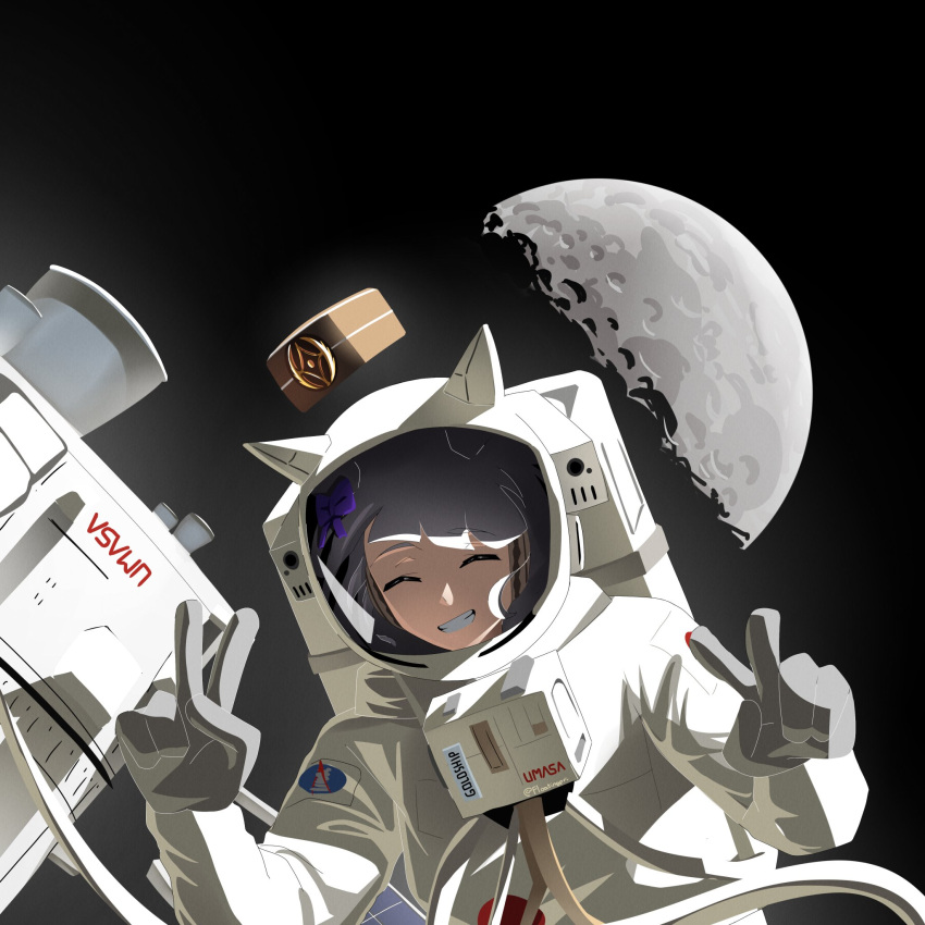 1girl, :d, ^_^, animal_ear_helmet, animal_ears, animal_helmet, artist_name, backpack