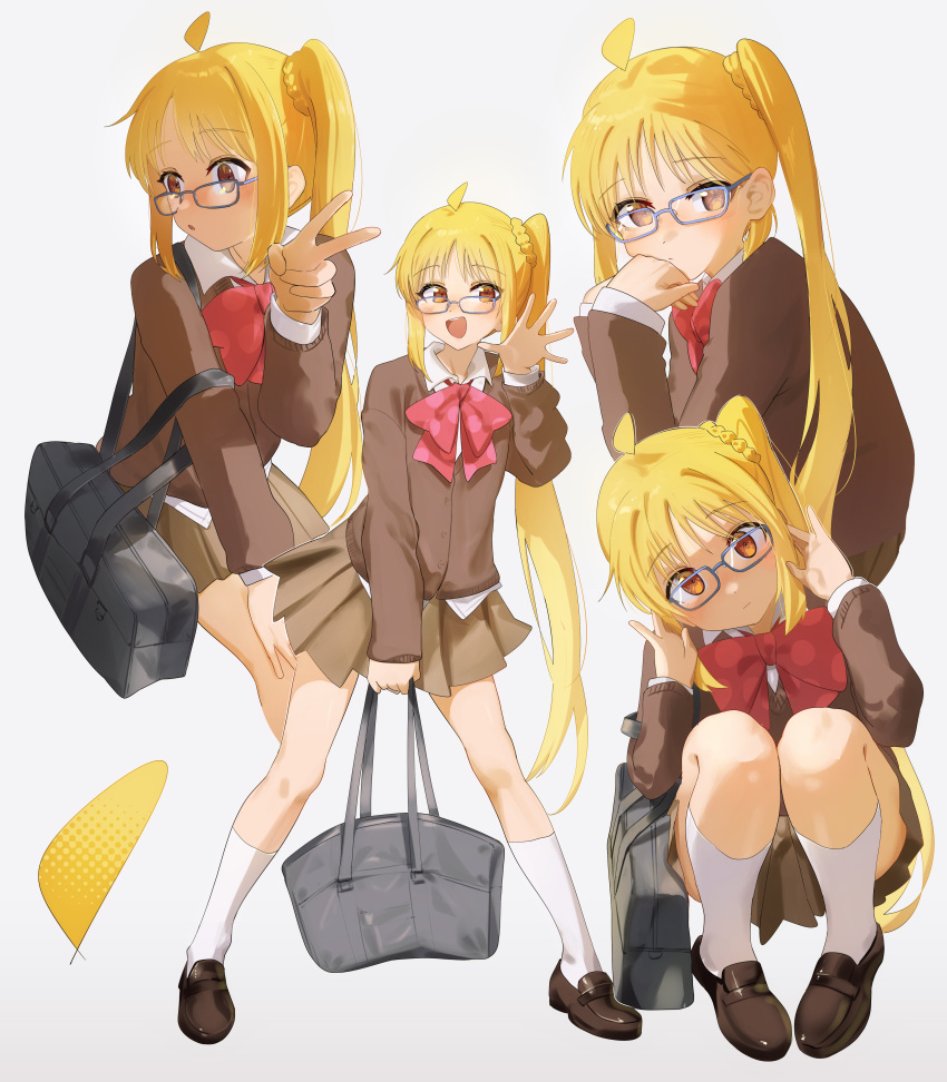 1girl, absurdres, bag, blonde_hair, bocchi_the_rock!, bow, bowtie, brown_eyes