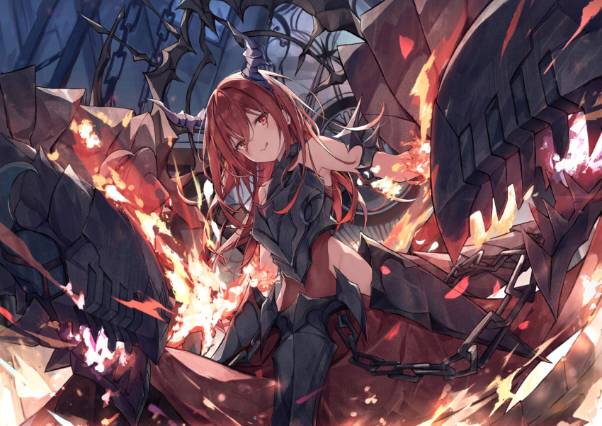 1girl, armlet, armor, bare_shoulders, black_armor, breastplate, chain, clothing_cutout
