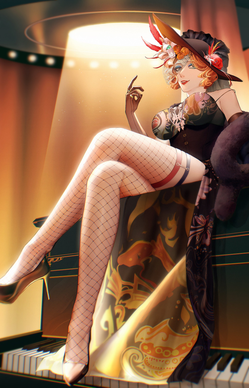1girl, absurdres, aqua_eyes, bare_shoulders, black_corset, black_gloves, black_shoes, breasts