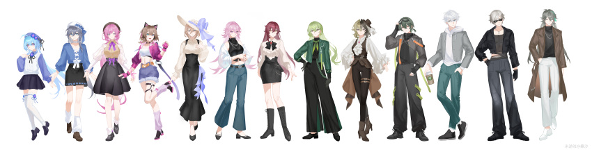4boys, 6+girls, absurdres, alternate_costume, aponia, ascot, black_bow, black_bowtie