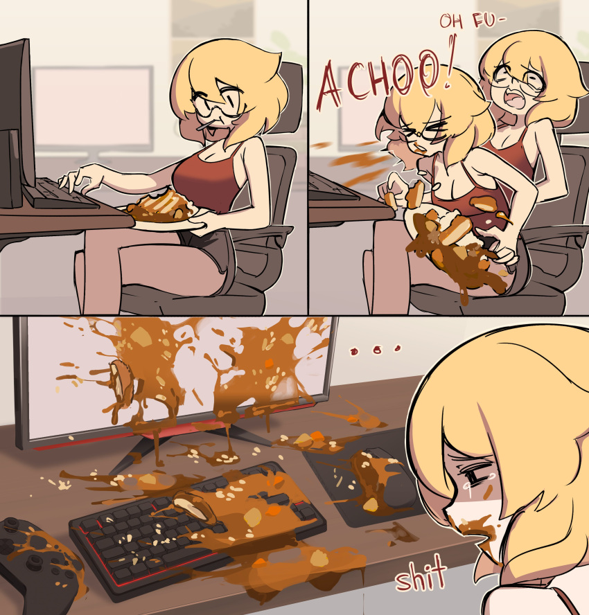 absurdres, centurii-chan, centurii-chan_(character), chair, commentary, computer_keyboard, computer_mouse, controller
