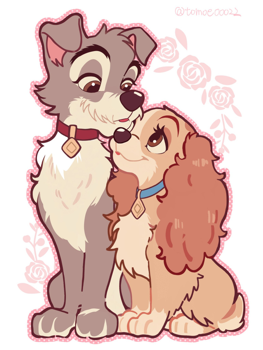 animal, animal_couple, animal_focus, brown_eyes, brown_fur, collar, commentary, couple