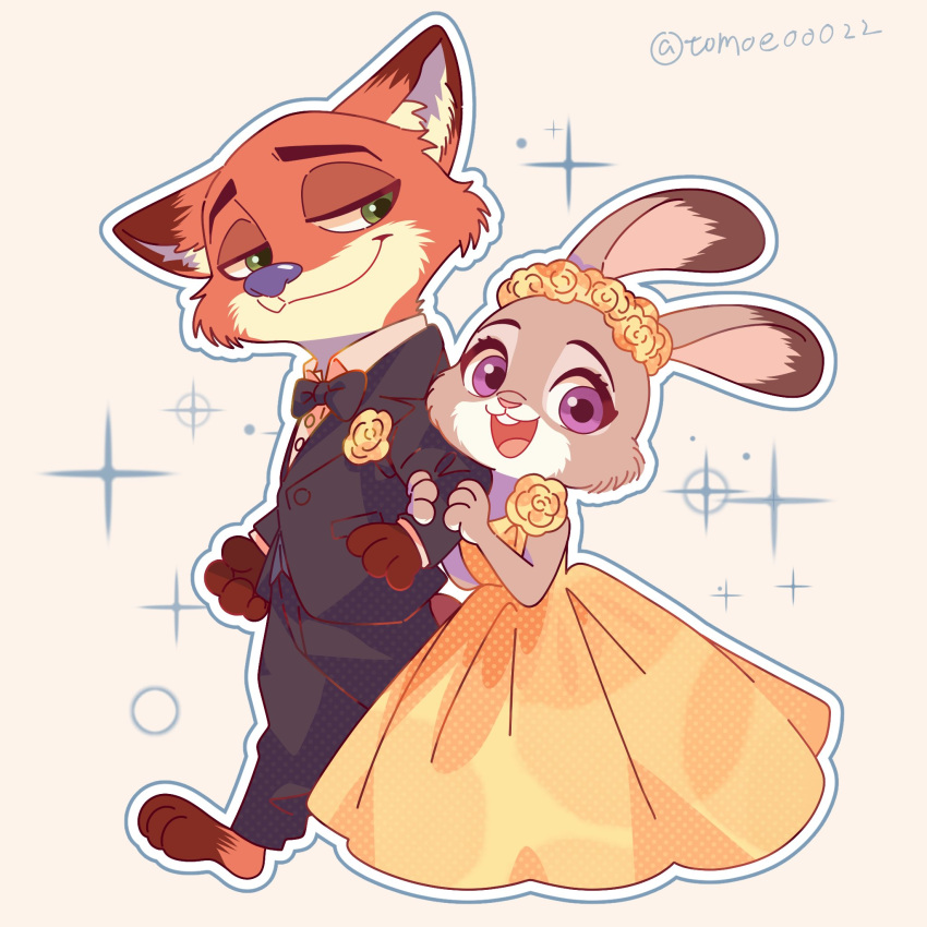 1boy, 1girl, :d, animal_ears, animal_feet, animal_nose, black_bow, black_bowtie