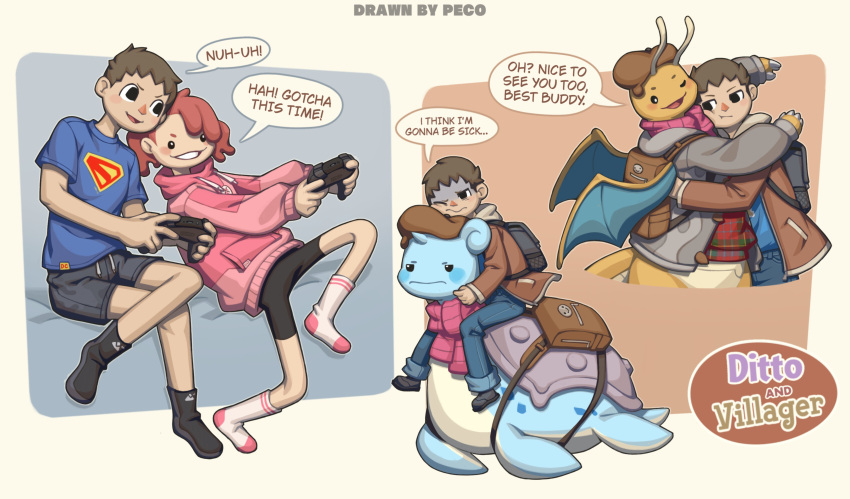 1boy, 1girl, absurdres, animal_crossing, beret, brown_hair, company_connection, crossover