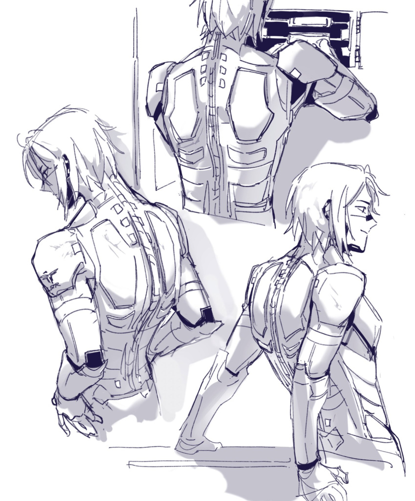 1girl, android, back, back_focus, commentary, cropped_torso, elster_(signalis), english_commentary