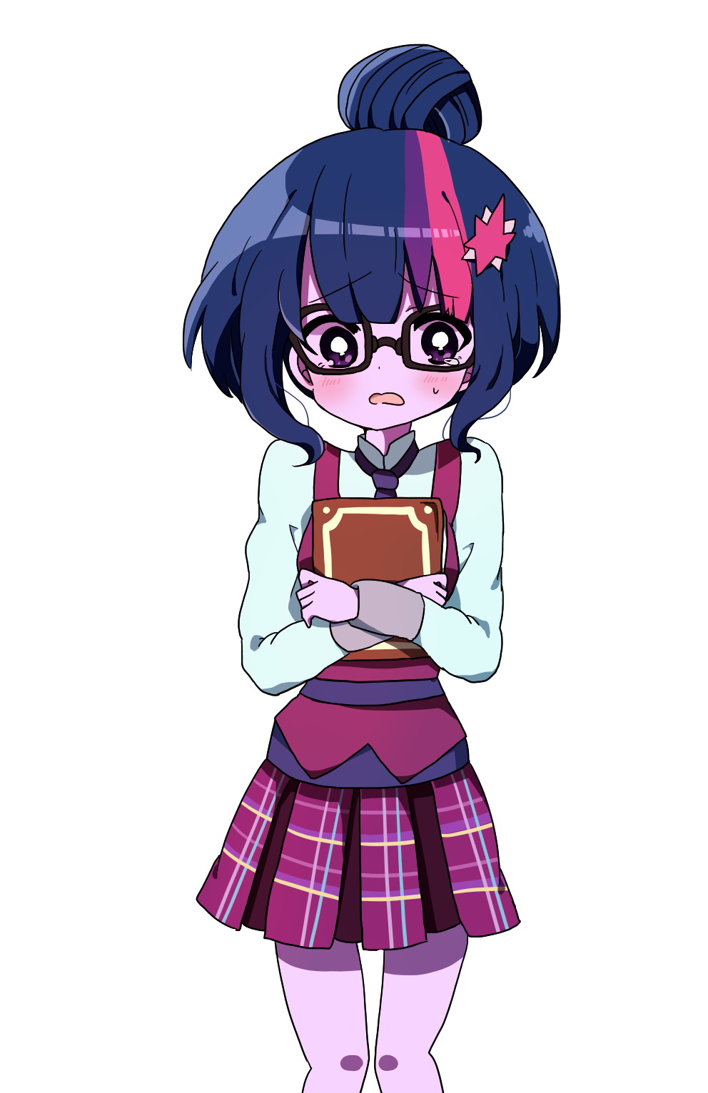 1girl, animification, blue_hair, book, bright_pupils, colored_skin, commentary_request, cowboy_shot
