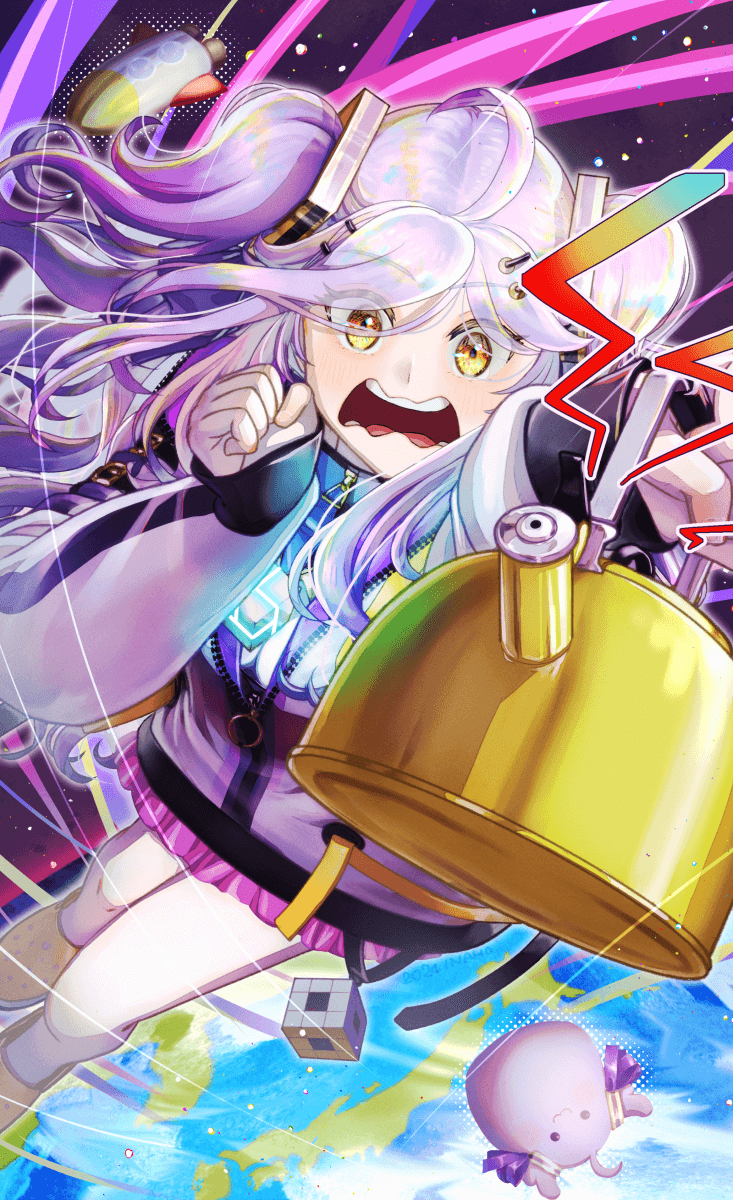 1girl, ahoge, black_bra, bra, breasts, crocs, cube, earth_(planet)