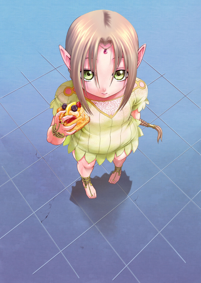 1girl, absurdres, ankle_wrap, anklet, aria_(tokiwa_kitareri!!), barefoot, blonde_hair, blush