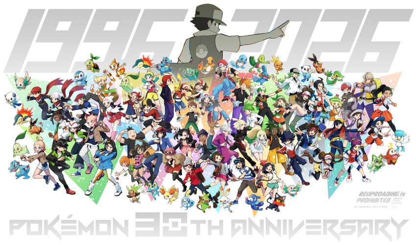 6+boys, 6+girls, :d, ;d, absurdres, akari_(pokemon), anniversary, armpits