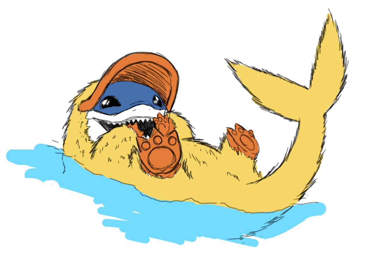 animal_costume, fangs, fins, fish_tail, jeff_the_land_shark, jeff_the_land_shark_(duck_defender), lying, marvel