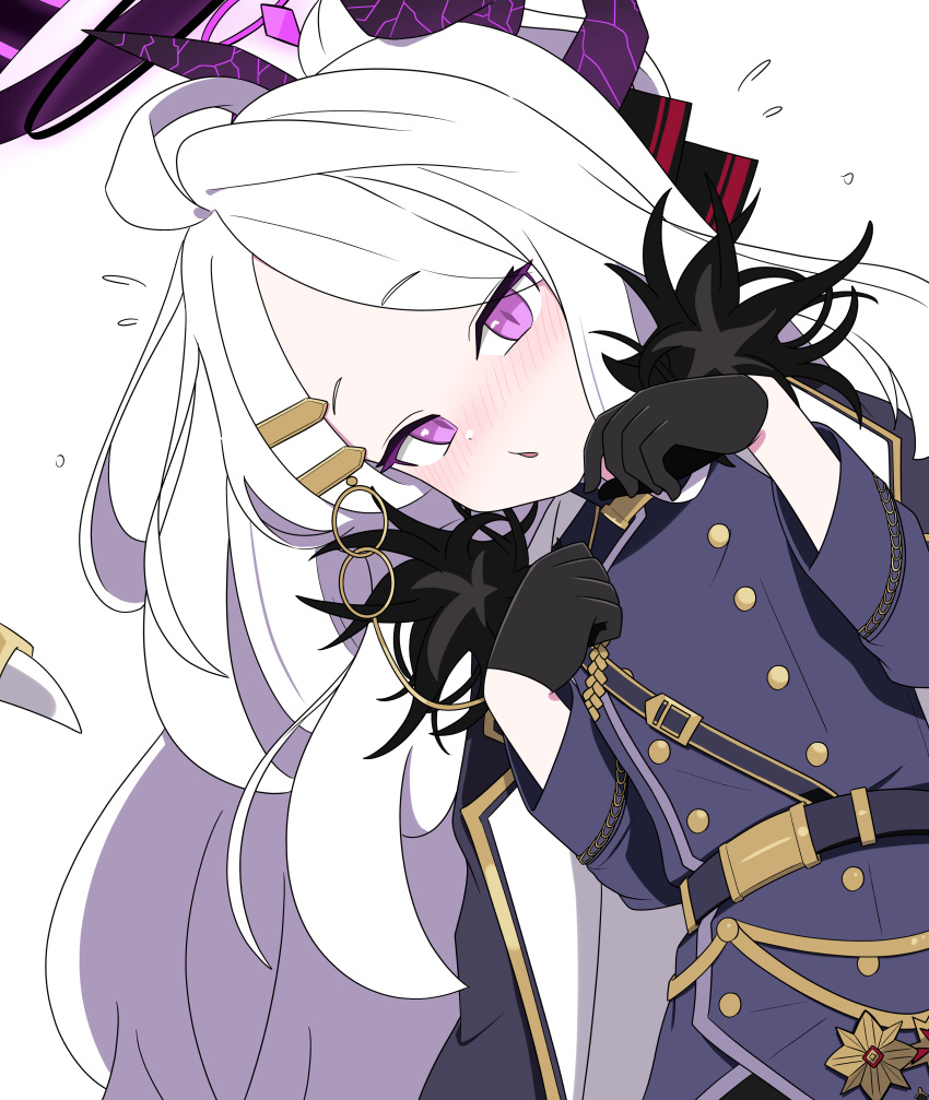 1girl, absurdres, ahoge, belt, black_belt, black_coat, black_gloves, blue_archive