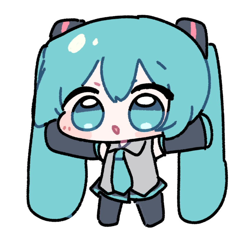 1girl, black_skirt, blue_eyes, blue_hair, chibi, chibi_only, commentary_request, hatsune_miku