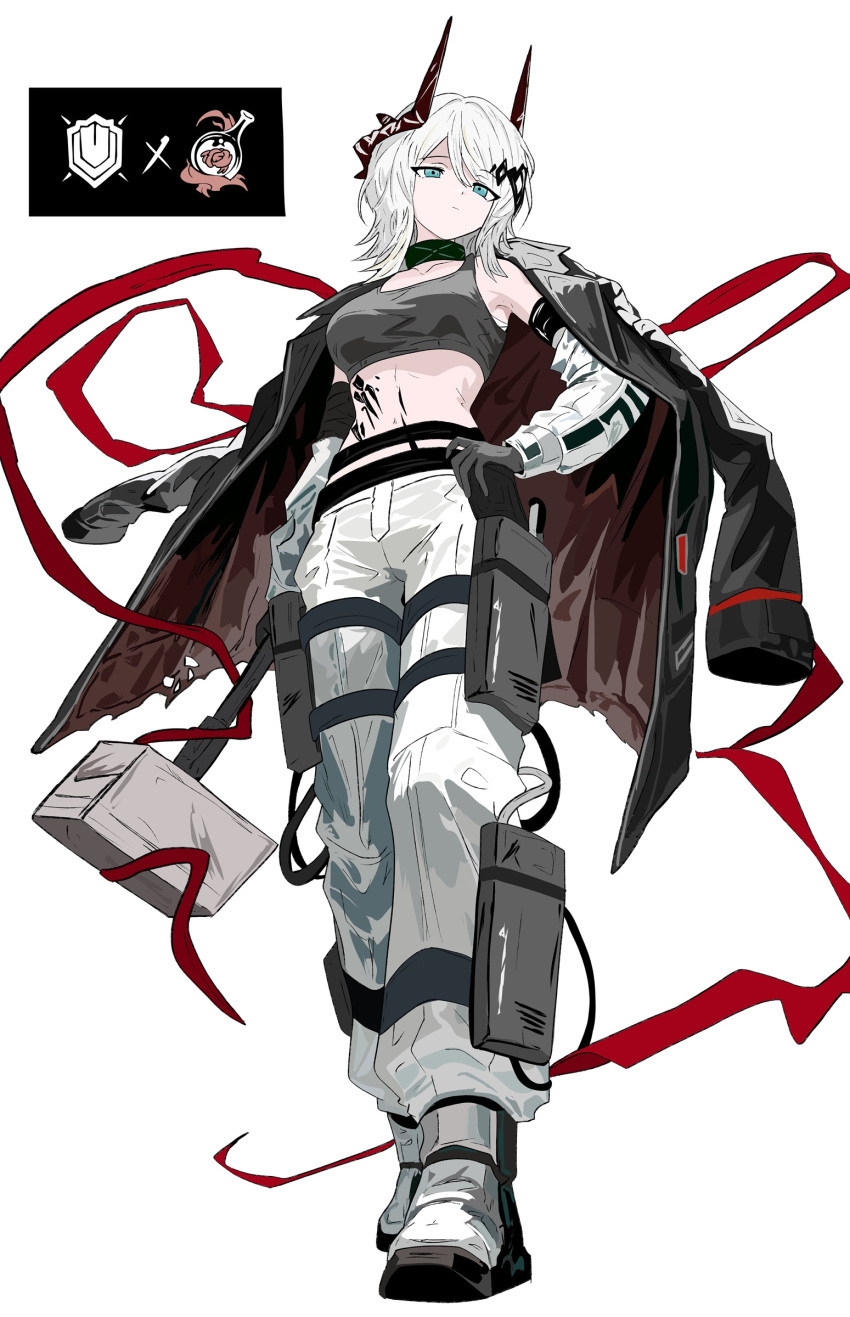 1girl, 218_(niiya), absurdres, arknights, bare_shoulders, black_choker, black_coat, black_sports_bra