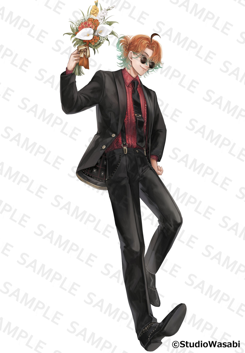 1boy, absurdres, ahoge, akuma_shitsuji_to_kuroi_neko, alternate_costume, aqua_eyes, black_jacket, black_necktie
