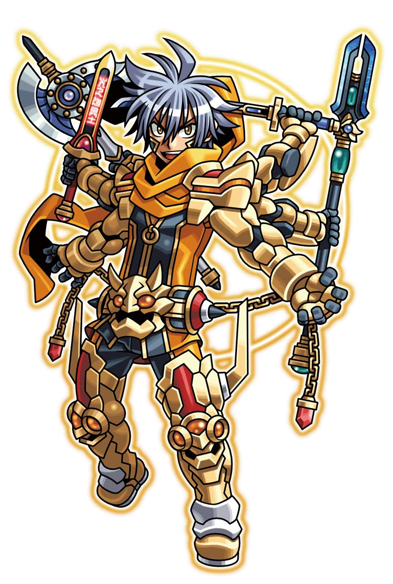 1boy, ahoge, armor, armored_boots, axe, black_jacket, black_pants, boots