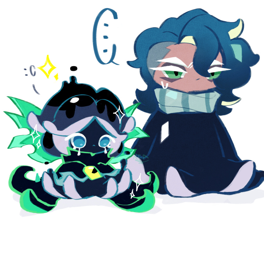 2others, :o, absurdres, abyss_monarch_cookie, abyss_monarch_cookie_(cosplay), black_hair, blue_eyes, blue_hair