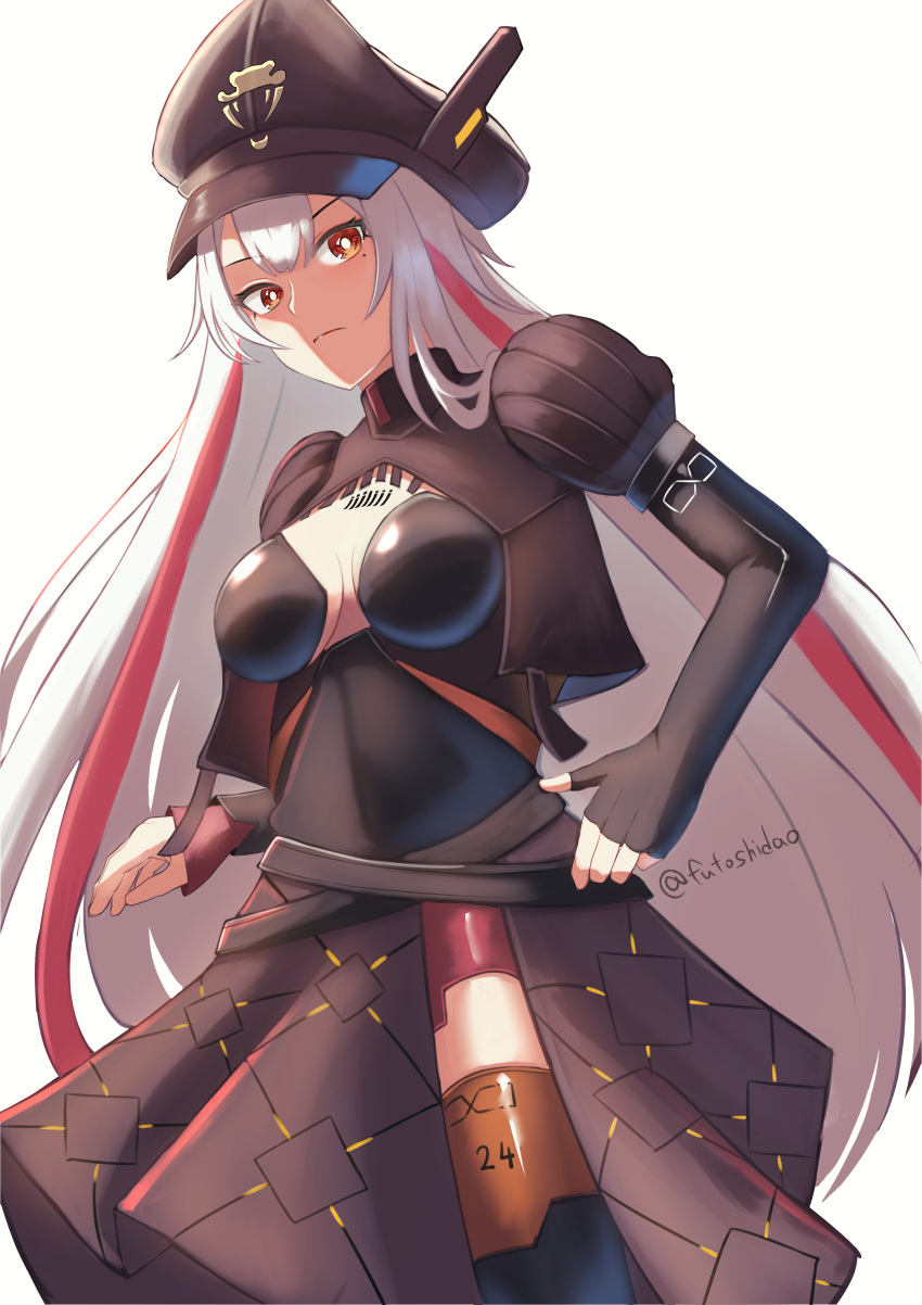 1girl, absurdres, black_dress, breasts, chest_tattoo, claudia_(tower_of_fantasy), commentary, dress